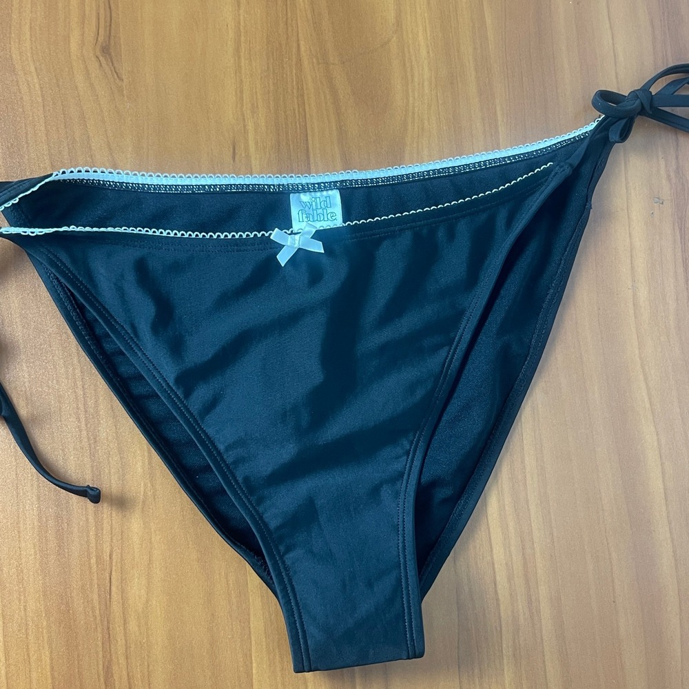 Wild Fable Black Picot Trim Side Tie Bikini Bottom Extra Cheeky Low Rise XL NWT